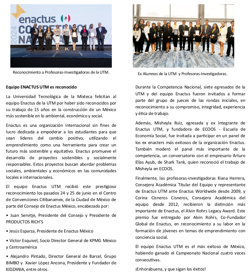 Equipo ENACTUS UTM es reconocido